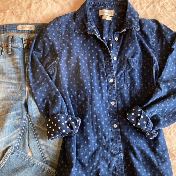 Madewell Polkadot Denim Button Down Shirt - Picture 9 of 12